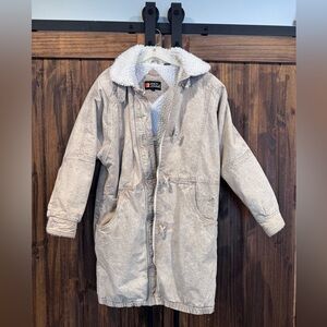 Vintage Andy John’s Acid-Washed Cream Sherpa-Lined Parka Coat